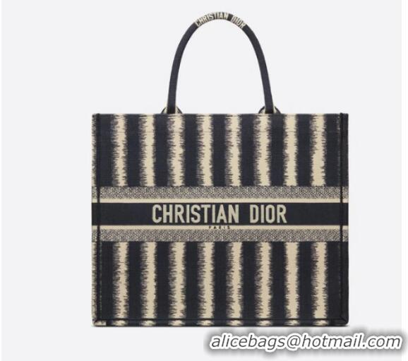 Unique Grade DIOR BOOK TOTE Blue D-Stripes Embroidery M1286Z