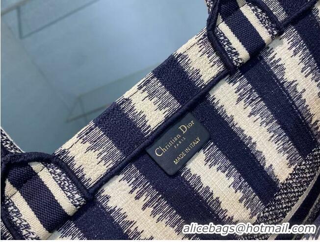 Unique Grade DIOR BOOK TOTE Blue D-Stripes Embroidery M1286Z