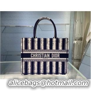 Super Quality DIOR BOOK TOTE Blue D-Stripes Embroidery M1287Z