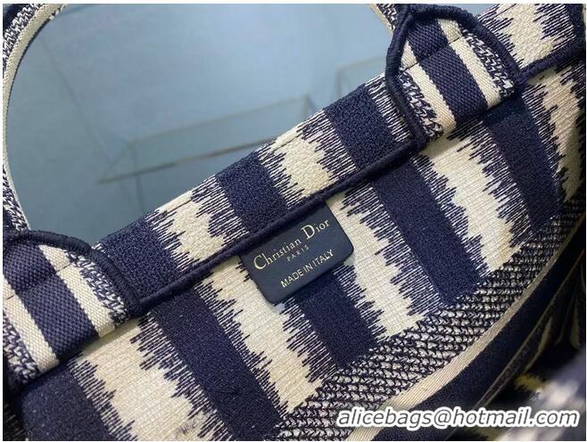 Super Quality DIOR BOOK TOTE Blue D-Stripes Embroidery M1287Z