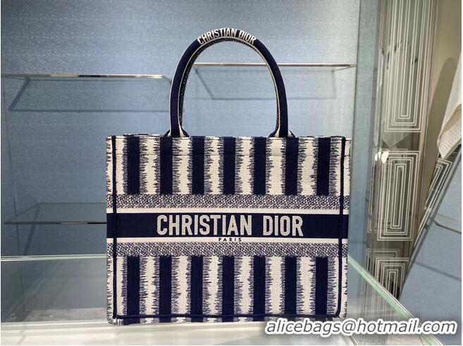 Super Quality DIOR BOOK TOTE Blue D-Stripes Embroidery M1287Z