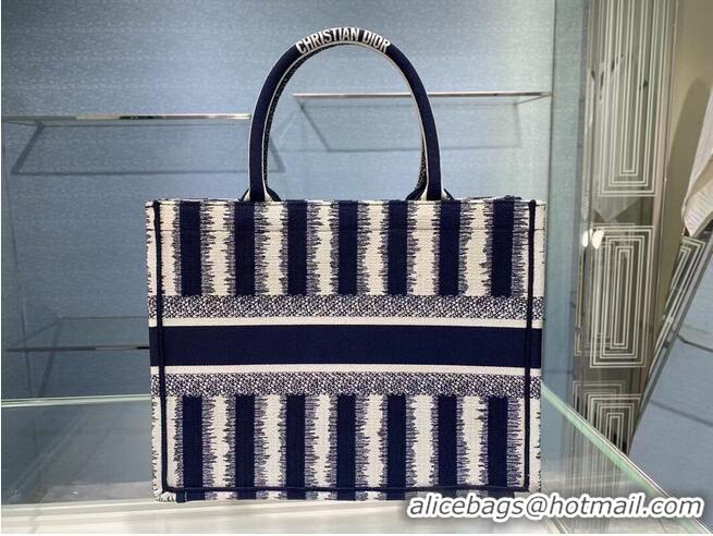 Super Quality DIOR BOOK TOTE Blue D-Stripes Embroidery M1287Z