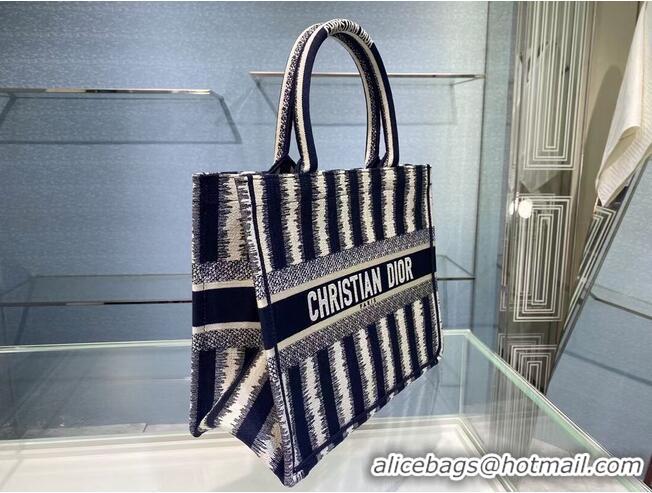 Super Quality DIOR BOOK TOTE Blue D-Stripes Embroidery M1287Z