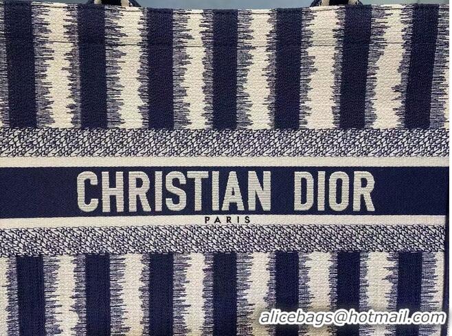 Super Quality DIOR BOOK TOTE Blue D-Stripes Embroidery M1287Z