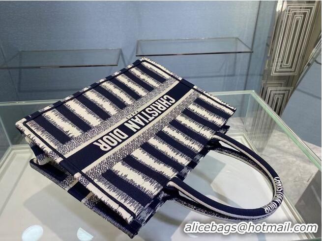 Super Quality DIOR BOOK TOTE Blue D-Stripes Embroidery M1287Z