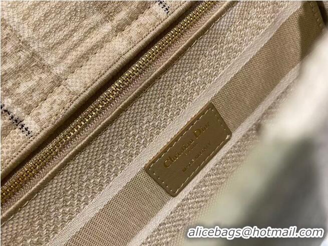 Top Quality DIOR MEDIUM LADY D-LITE BAG Beige Stripes Embroidery M0565O