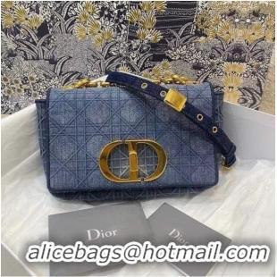 Promotional Dior SMALL DIOR CARO BAG Cannage Embroidery with Straw Effect M9241 blue