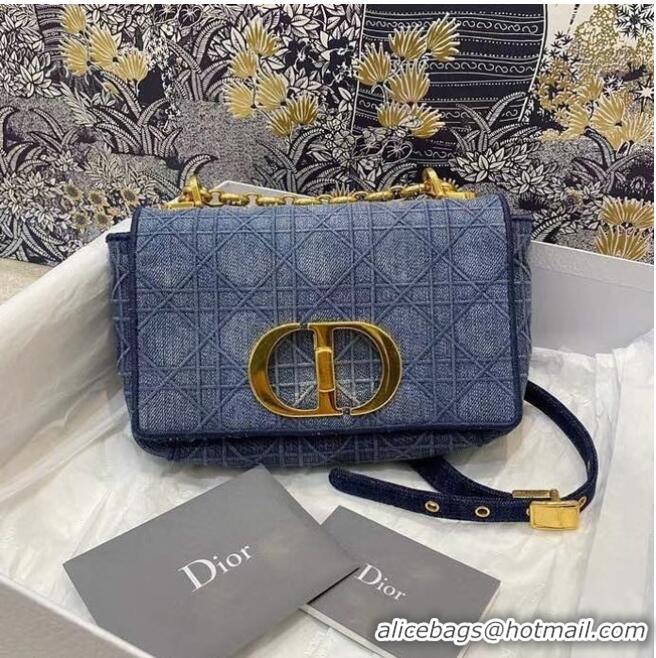 Promotional Dior SMALL DIOR CARO BAG Cannage Embroidery with Straw Effect M9241 blue