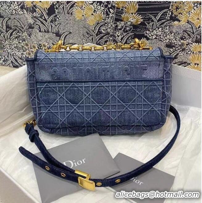 Promotional Dior SMALL DIOR CARO BAG Cannage Embroidery with Straw Effect M9241 blue