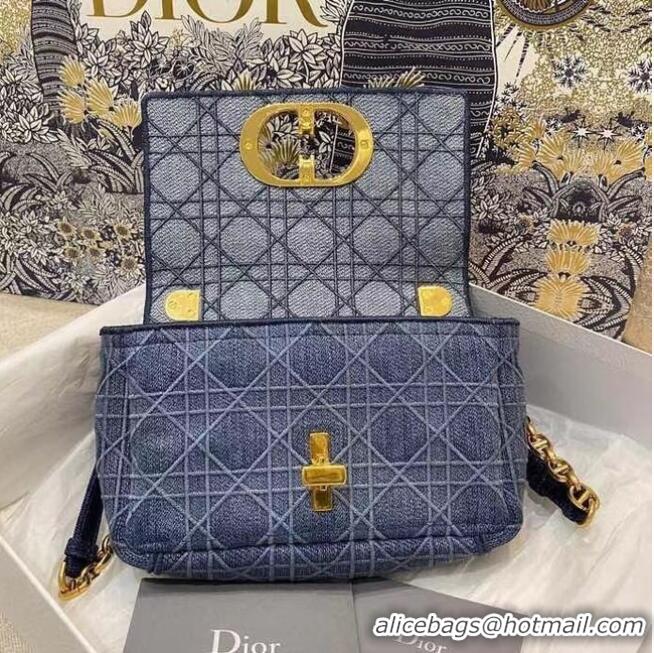 Promotional Dior SMALL DIOR CARO BAG Cannage Embroidery with Straw Effect M9241 blue