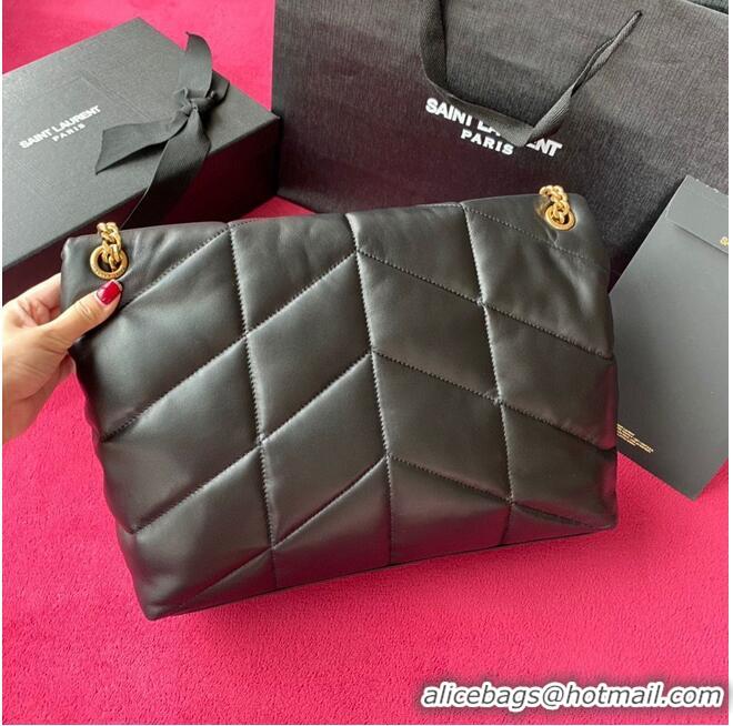 Classic Yves Saint Laurent LOULOU PUFFER IN QUILTED CRINKLED MATTE LEATHER MEDIUM BAG Y577475 Black Gold hardware