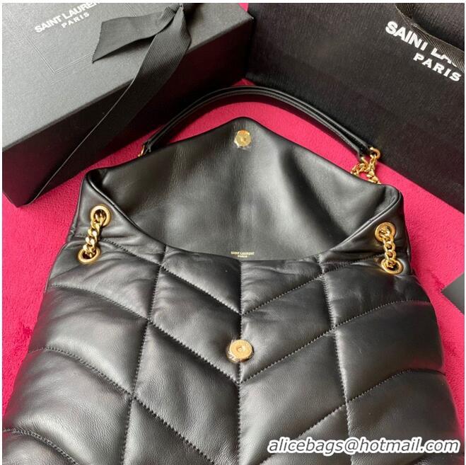 Classic Yves Saint Laurent LOULOU PUFFER IN QUILTED CRINKLED MATTE LEATHER MEDIUM BAG Y577475 Black Gold hardware