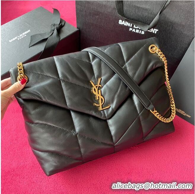 Classic Yves Saint Laurent LOULOU PUFFER IN QUILTED CRINKLED MATTE LEATHER MEDIUM BAG Y577475 Black Gold hardware