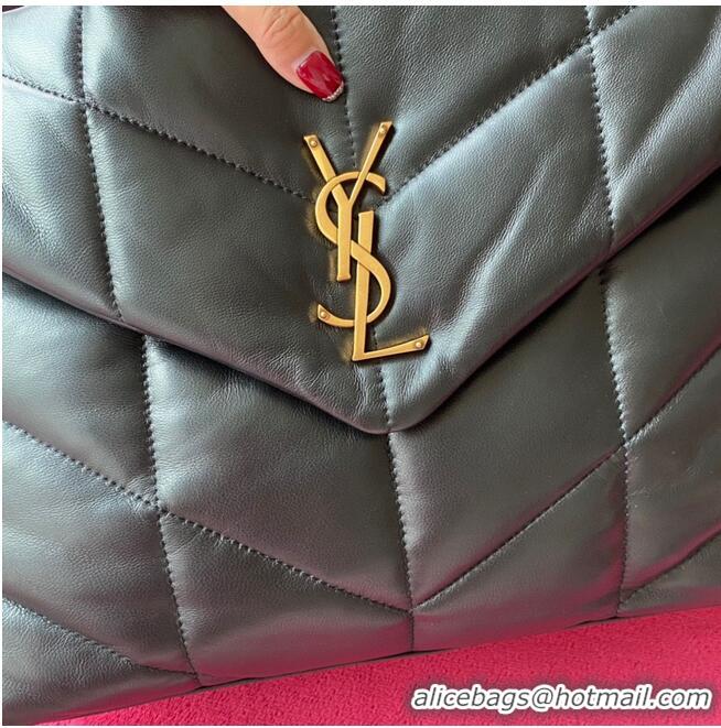 Classic Yves Saint Laurent LOULOU PUFFER IN QUILTED CRINKLED MATTE LEATHER MEDIUM BAG Y577475 Black Gold hardware