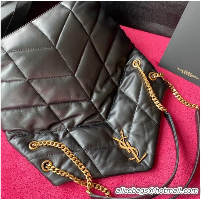 Classic Yves Saint Laurent LOULOU PUFFER IN QUILTED CRINKLED MATTE LEATHER MEDIUM BAG Y577475 Black Gold hardware