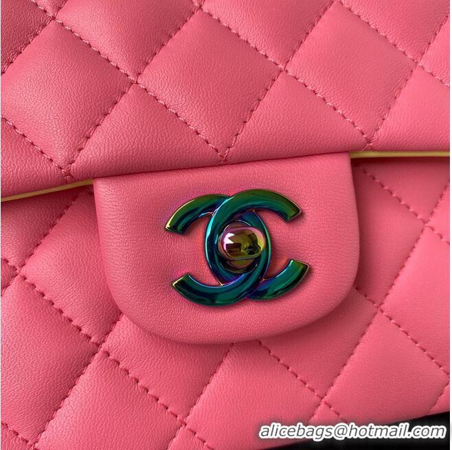 Top Quality Chanel Classic Flap Shoulder Bag Original Sheepskin leather Colors Buckle Medium A01113 Rose&Yellow