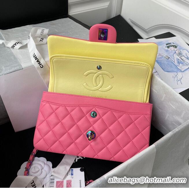 Top Quality Chanel Classic Flap Shoulder Bag Original Sheepskin leather Colors Buckle Medium A01113 Rose&Yellow