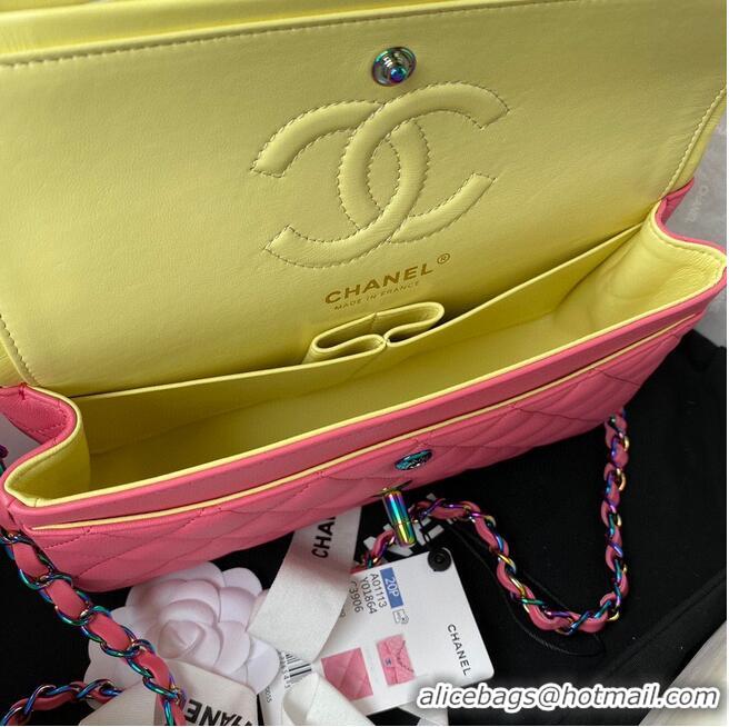 Top Quality Chanel Classic Flap Shoulder Bag Original Sheepskin leather Colors Buckle Medium A01113 Rose&Yellow