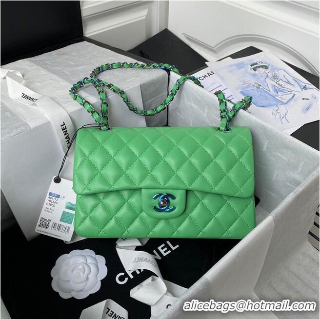 New Style Chanel Classic Flap Shoulder Bag Original Sheepskin leather Colors Buckle Medium A01113 Green&Blue