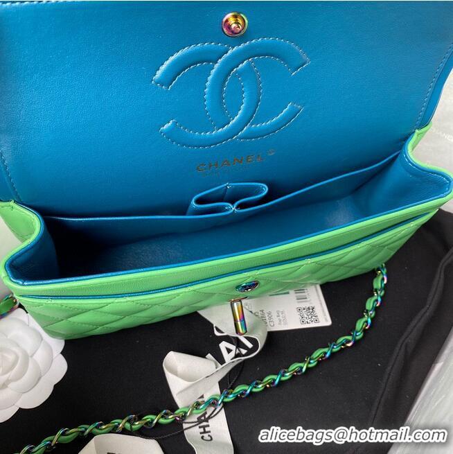 New Style Chanel Classic Flap Shoulder Bag Original Sheepskin leather Colors Buckle Medium A01113 Green&Blue