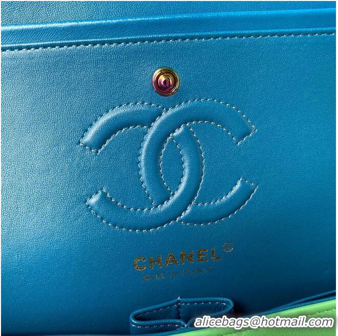 New Style Chanel Classic Flap Shoulder Bag Original Sheepskin leather Colors Buckle Medium A01113 Green&Blue