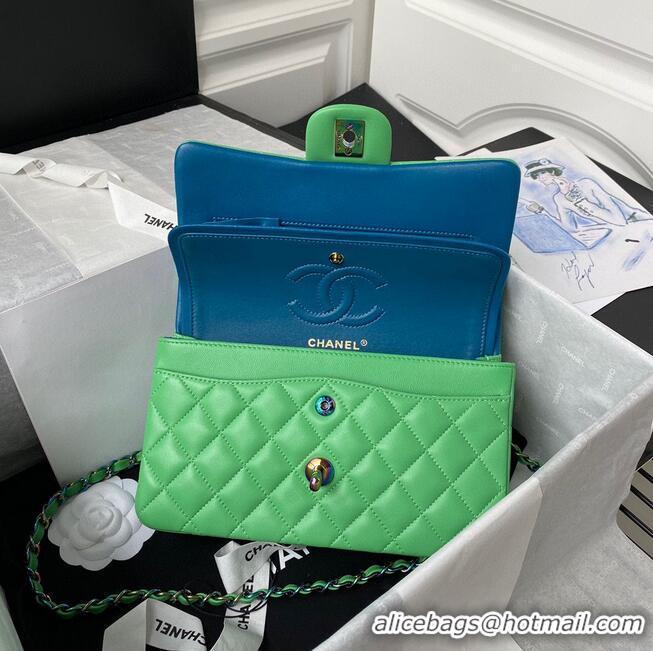 New Style Chanel Classic Flap Shoulder Bag Original Sheepskin leather Colors Buckle Medium A01113 Green&Blue