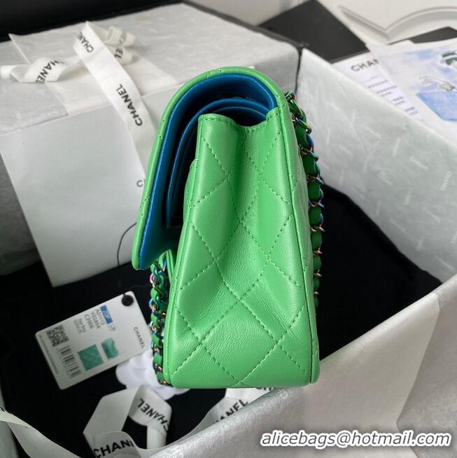 New Style Chanel Classic Flap Shoulder Bag Original Sheepskin leather Colors Buckle Medium A01113 Green&Blue