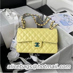 Cheapest Chanel Classic Flap Shoulder Bag Original Sheepskin leather Colors Buckle Medium A01113 Yellow&Blue