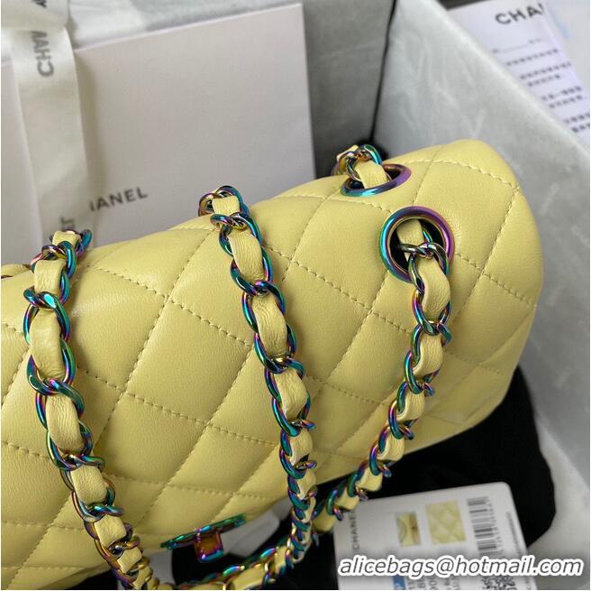 Cheapest Chanel Classic Flap Shoulder Bag Original Sheepskin leather Colors Buckle Medium A01113 Yellow&Blue