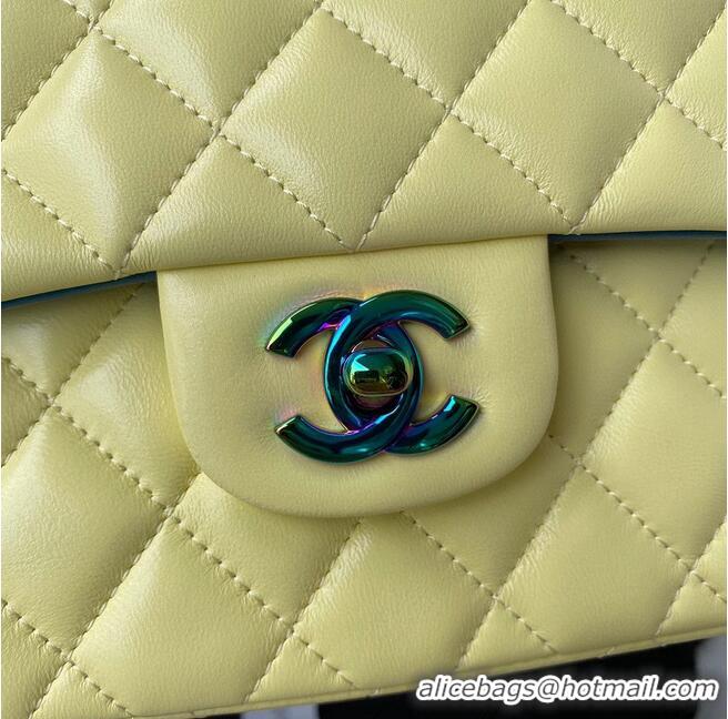 Cheapest Chanel Classic Flap Shoulder Bag Original Sheepskin leather Colors Buckle Medium A01113 Yellow&Blue