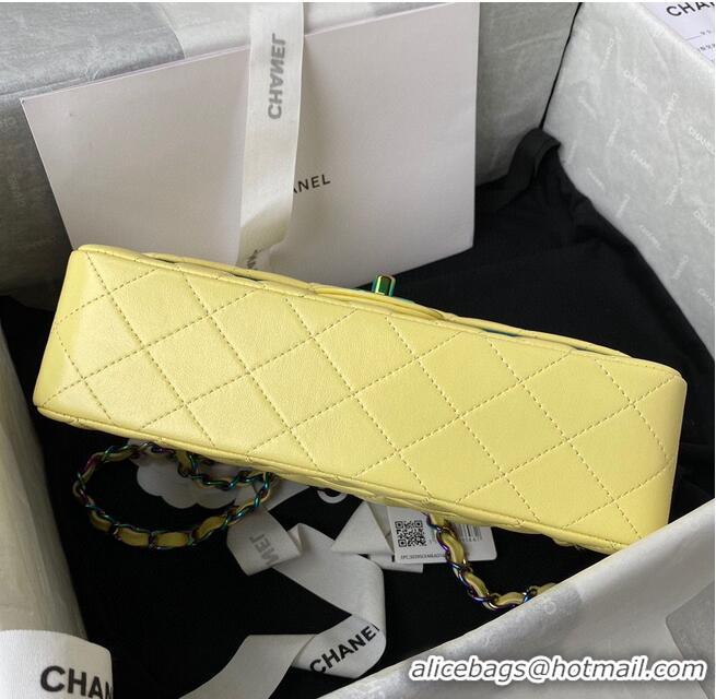 Cheapest Chanel Classic Flap Shoulder Bag Original Sheepskin leather Colors Buckle Medium A01113 Yellow&Blue