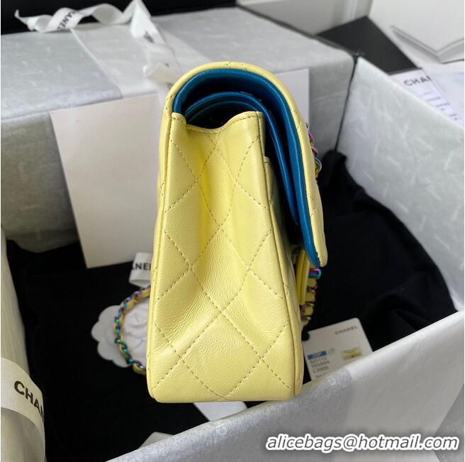 Cheapest Chanel Classic Flap Shoulder Bag Original Sheepskin leather Colors Buckle Medium A01113 Yellow&Blue