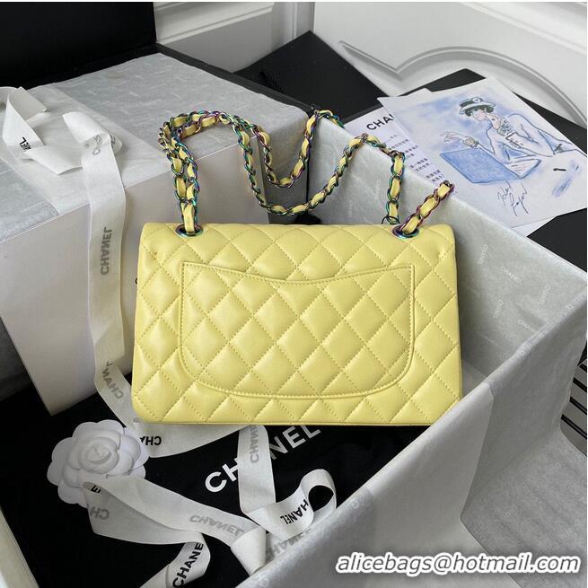 Cheapest Chanel Classic Flap Shoulder Bag Original Sheepskin leather Colors Buckle Medium A01113 Yellow&Blue