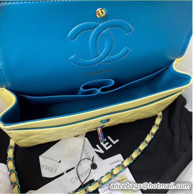 Cheapest Chanel Classic Flap Shoulder Bag Original Sheepskin leather Colors Buckle Medium A01113 Yellow&Blue