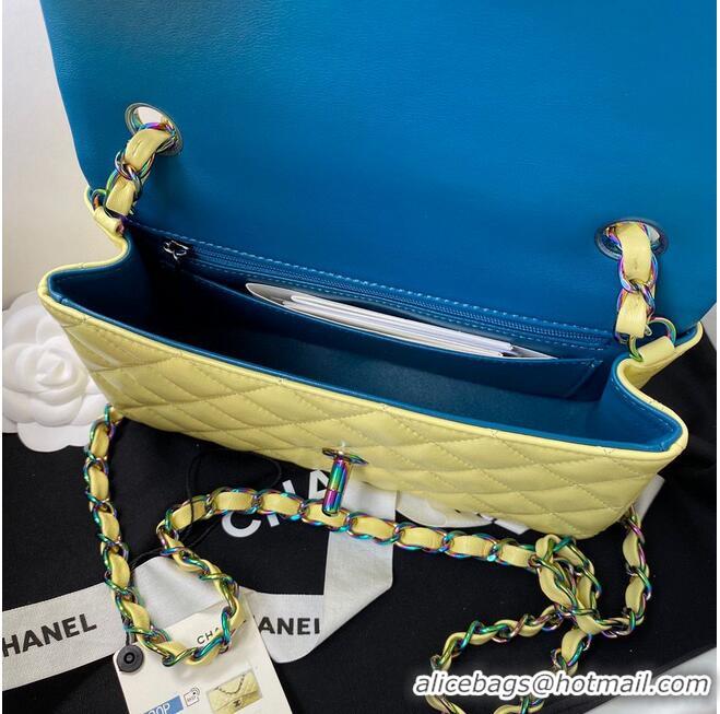 Good Quality Chanel Classic Flap Shoulder Bag Original Sheepskin leather Colors Buckle A01116 Yellow&Blue