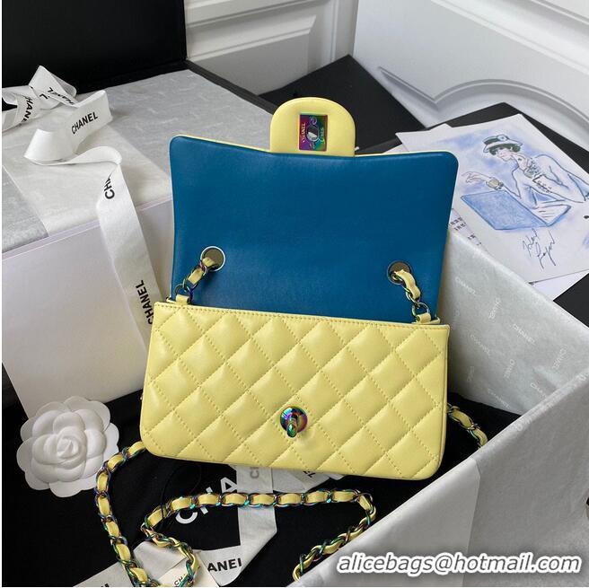 Good Quality Chanel Classic Flap Shoulder Bag Original Sheepskin leather Colors Buckle A01116 Yellow&Blue