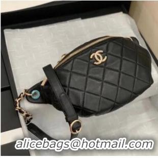 Buy New Cheap Chanel Original Leather Belt Bag C5398 Black