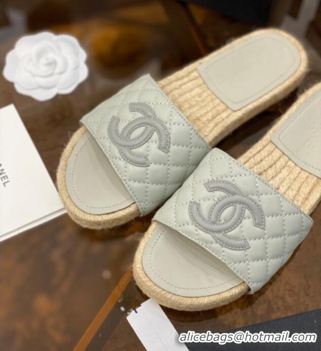 Cheap Price Chanel CC Quilted Lambskin Espadrille Slide Sandals 031063 Light Gray 2021 35