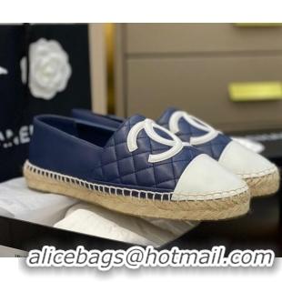 Top Design Chanel CC Quilted Lambskin Espadrilles 031064 Navy Blue 2021 36