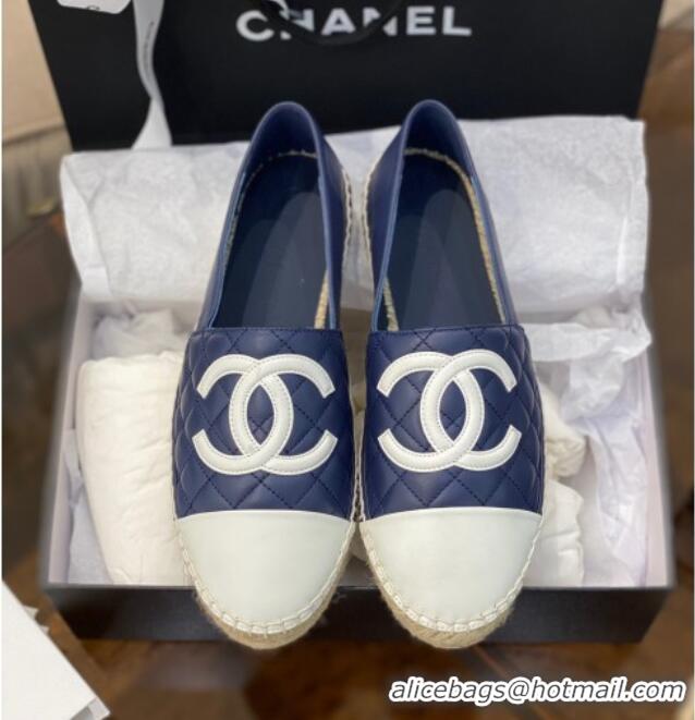 Top Design Chanel CC Quilted Lambskin Espadrilles 031064 Navy Blue 2021 36