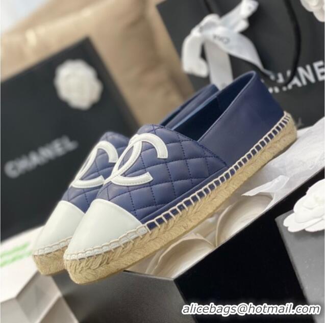 Top Design Chanel CC Quilted Lambskin Espadrilles 031064 Navy Blue 2021 36