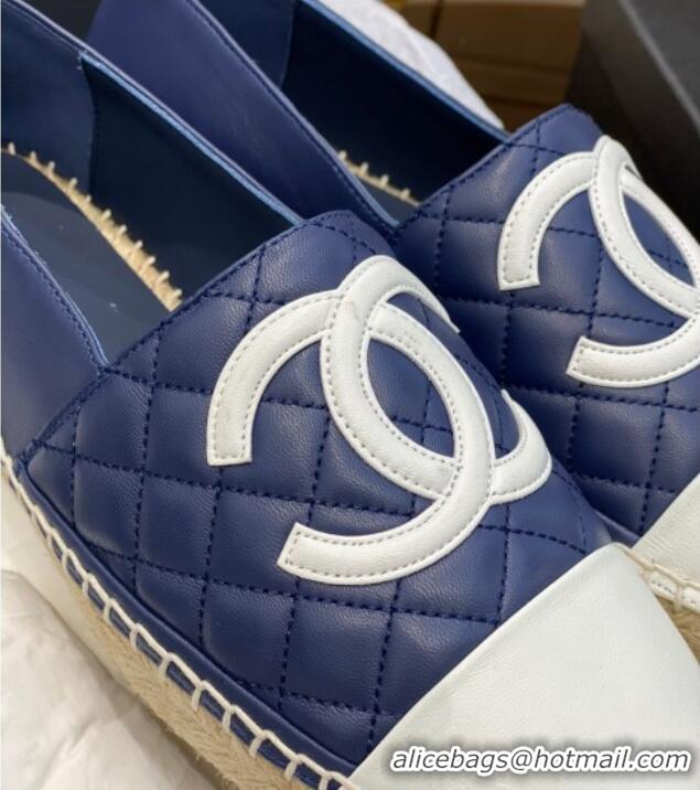 Top Design Chanel CC Quilted Lambskin Espadrilles 031064 Navy Blue 2021 36