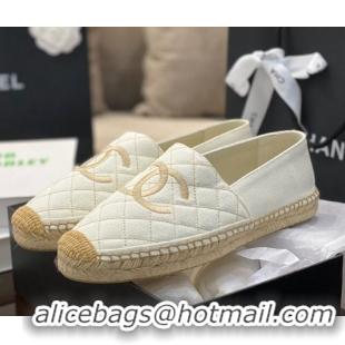 Best Product Chanel CC Quilted Canvas Espadrilles 031066 White 2021