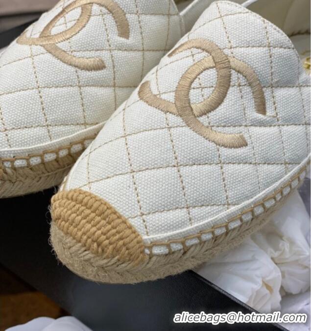 Best Product Chanel CC Quilted Canvas Espadrilles 031066 White 2021