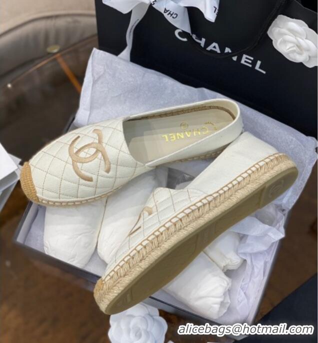 Best Product Chanel CC Quilted Canvas Espadrilles 031066 White 2021