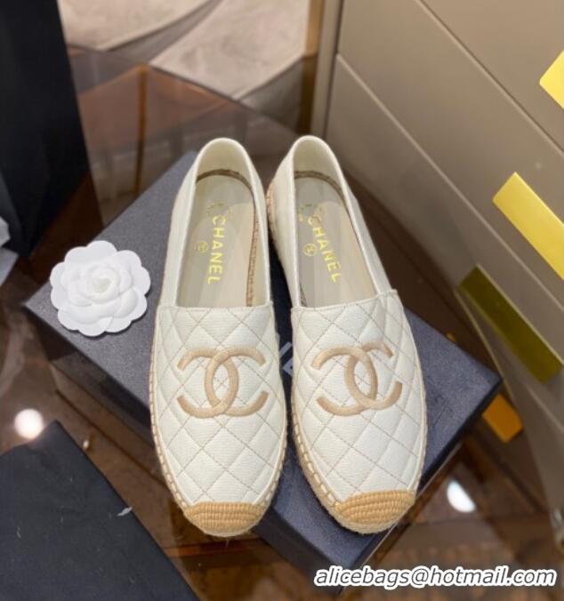 Best Product Chanel CC Quilted Canvas Espadrilles 031066 White 2021