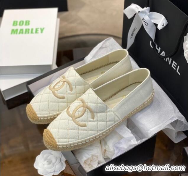 Best Product Chanel CC Quilted Canvas Espadrilles 031066 White 2021