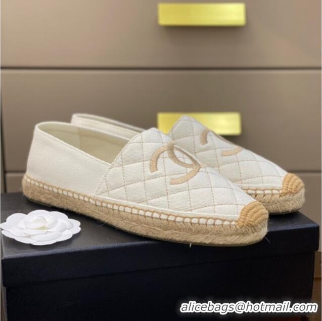 Best Product Chanel CC Quilted Canvas Espadrilles 031066 White 2021