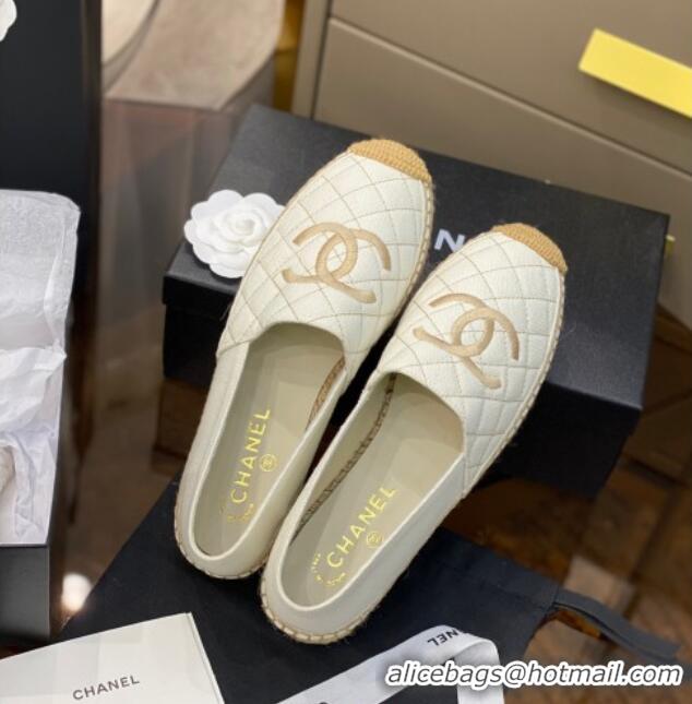 Best Product Chanel CC Quilted Canvas Espadrilles 031066 White 2021