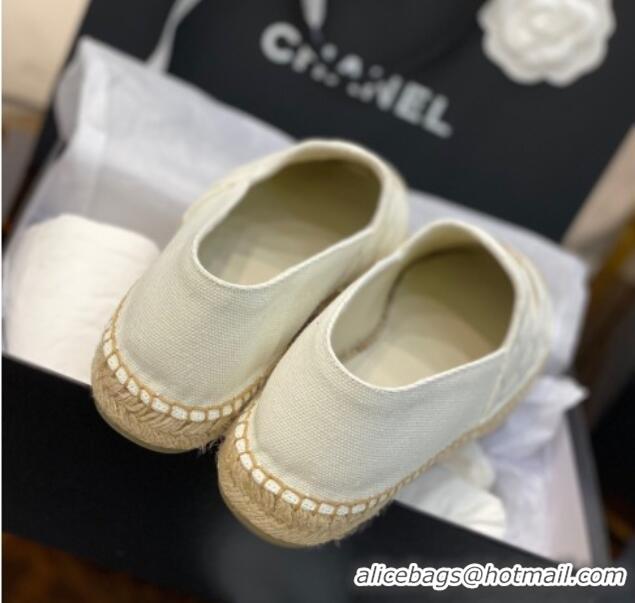 Best Product Chanel CC Quilted Canvas Espadrilles 031066 White 2021